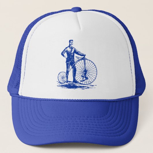 Man met Penny Farthing - Navy Blue Trucker Pet (Voorkant)