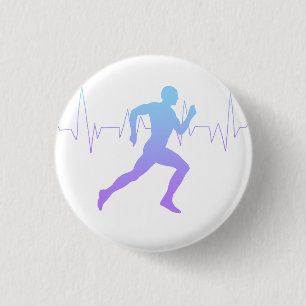 Man met Silhouette Gradiënt en hartslag Lijn Ronde Button 3,2 Cm