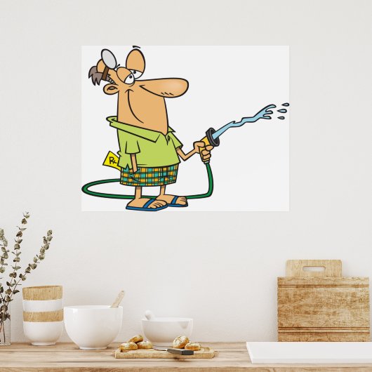 Man met tuinslang poster (Keuken)