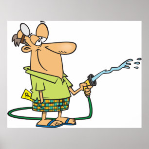 Man met tuinslang poster