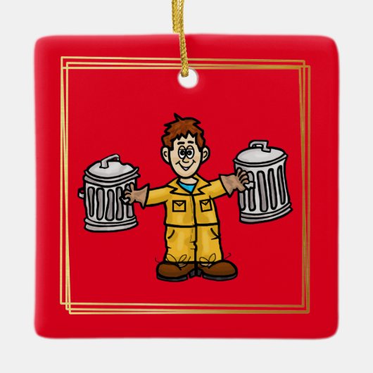 Man met twee blikken kerstversiering keramisch ornament (Voorkant)