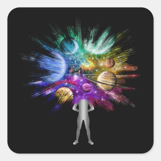 Man met universe galaxy nebula Head Vierkante Sticker (Voorkant)