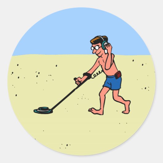Man metaaldetecteren op het strand ronde sticker (Voorkant)