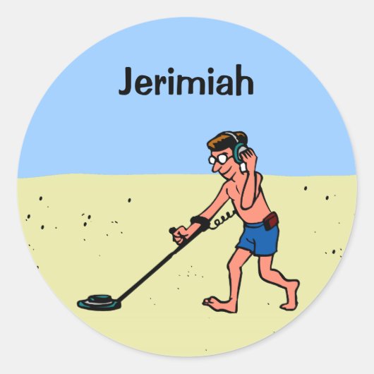  Man metaaldetecteren op het strand Ronde Sticker (Voorkant)