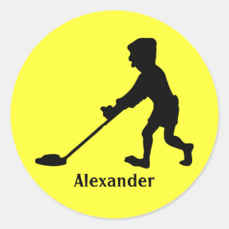  Man metaaldetecterend silhouet Ronde Sticker
