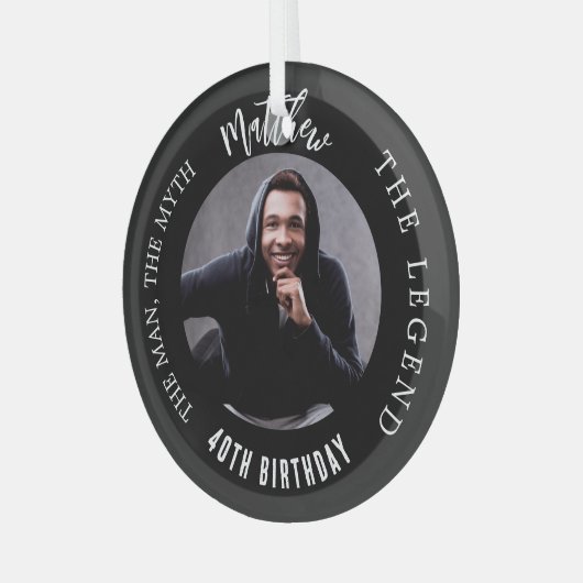 Man Myth Legend Foto Verjaardag Glas Ornament (Voorkant links)