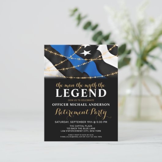 Man Myth Legend Thin Blue Line Police Retirement Uitnodiging Briefkaart (Staand voorkant)
