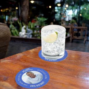 Man mythe legende foto koninklijk blauw verjaardag ronde kartonnen onderzetter