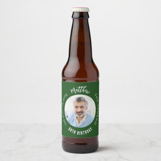 Man mythe legende foto smaragd groen verjaardagsfe bier etiket (Voorkant)