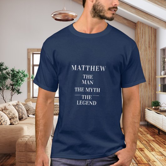 Man mythe legende naam blauw t-shirt