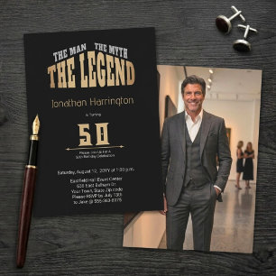 Man Mythe Legende Zwart Geborsteld Goud 50ste Foto Kaart