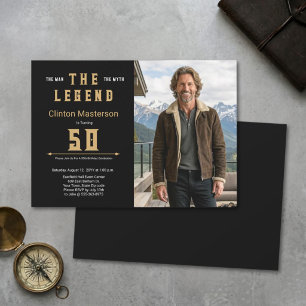 Man Mythe Legende Zwart Goud Krachtig Modern 50ste Kaart
