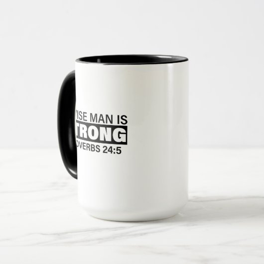 Man of God Koffie Mok - "Een wijs Man is sterk" (Voorkant links)