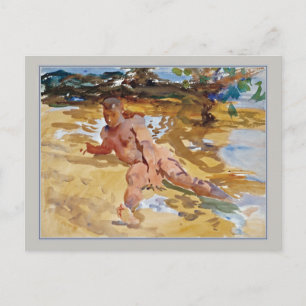 Man op Beach Florida Sargent Fine Art Waterverf Briefkaart