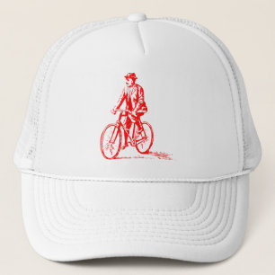 Man op een bike - rood trucker pet