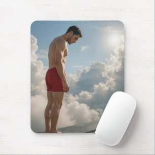 Man op een duikplank in de wolken muismat