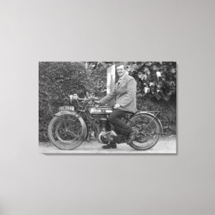 Man op oude motorfiets B.S.A. Canvas Afdruk