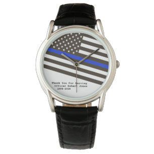 *~* Man politieagent met blauwe lijnvlag Mannen Horloge