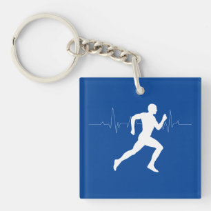 Man Running Runners Silhouette on Blue Background Sleutelhanger