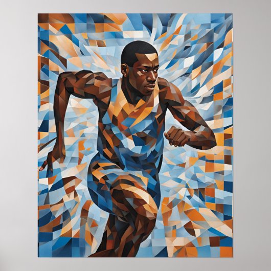 Man Running Track in Mozaïek Tegels Digitale Downl Poster (Voorkant)