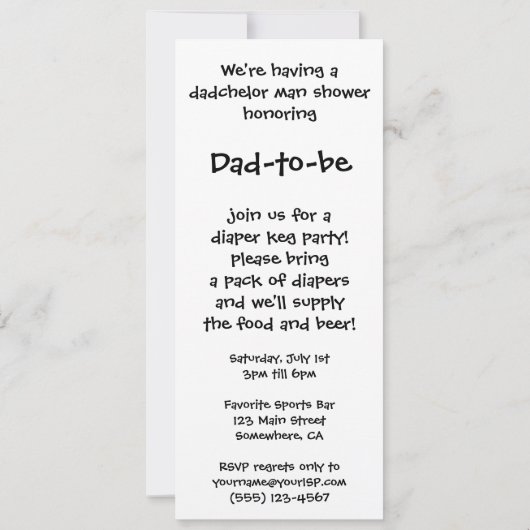 Man Shower Baby shower Dadchelor Party Kaart (Achterkant)