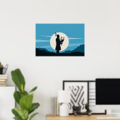 Man spelen doedelzak silhouet in het maanlicht poster (Thuiskantoor)