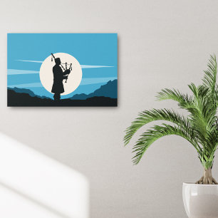 Man spelen doedelzak silhouet in het maanlicht poster