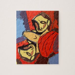 Man spiegel met blauwe handdoek, legpuzzel