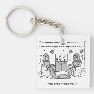 Man spoelt zijn tropische vis - grappige Cartoon o Sleutelhanger