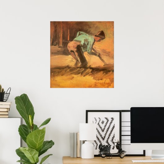 Man Stooping met Stick of Spade, Vincent van Gogh Poster (Thuiskantoor)