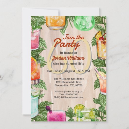 Man Summer Backyard Cocktail 60ste Verjaardagsfees Kaart (Voorkant)