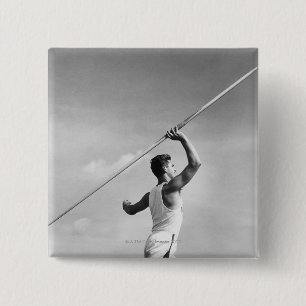Man Throwing Javelin Vierkante Button 5,1 Cm