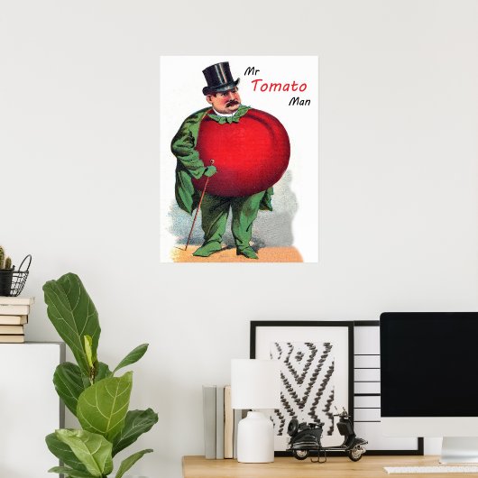 Man Tomato, grappige cartoon, illustratie Poster (Thuiskantoor)
