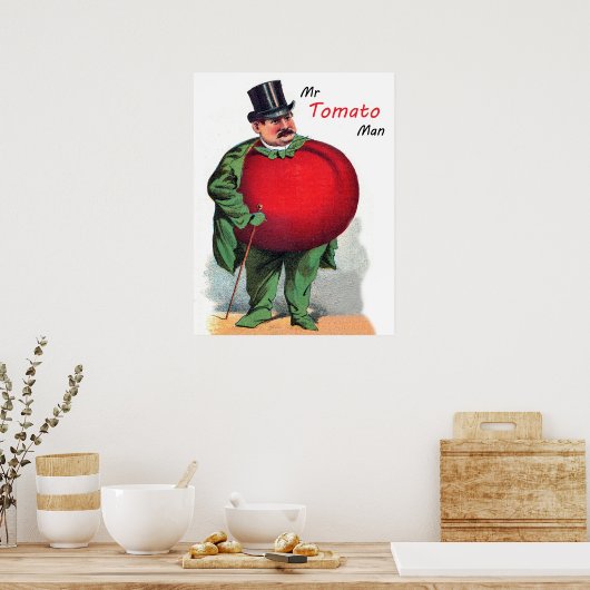 Man Tomato, grappige cartoon,  illustratie Poster (Keuken)