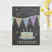 Man Trendy Krijtbord Effect, Verjaardagstaart Kaart (Gele Bloem)