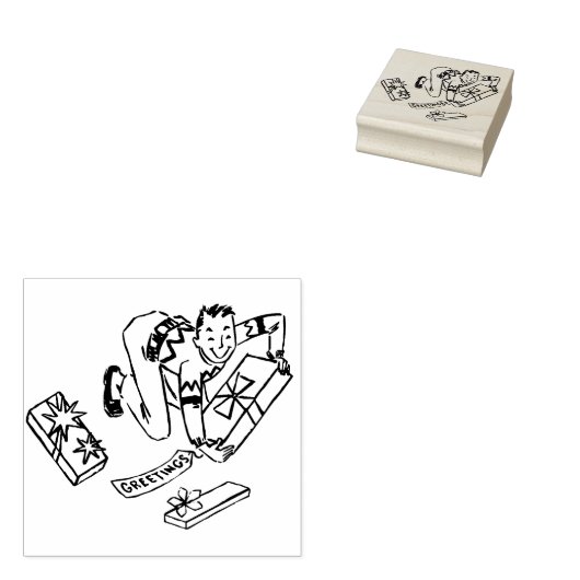  Man uit de jaren vijftig met kerstcadeaus Rubberstempel (Gestempeld)