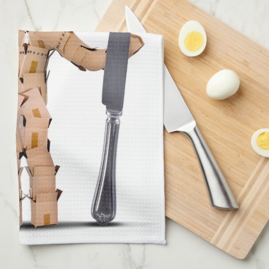 Man van de kaasdoos met messenmakerswerk theedoek (Quarter Fold)