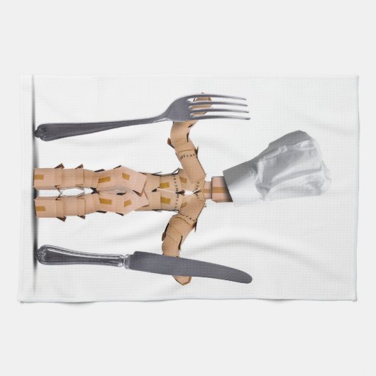 Man van de kaasdoos met messenmakerswerk theedoek (Horizontaal)