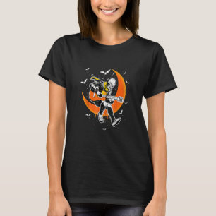 Man van de schedel gitaar op de maan t-shirt