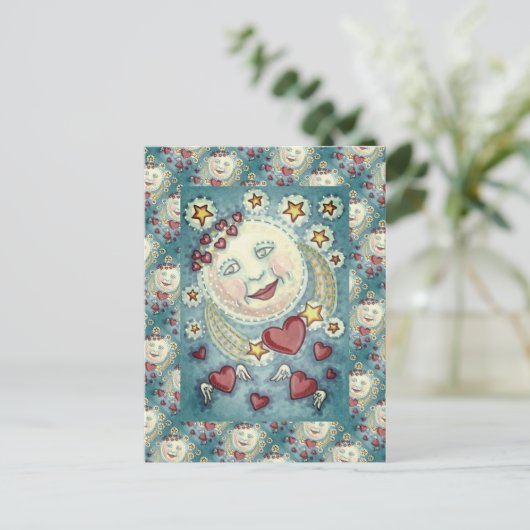 MAN VAN DE valentijn IN DE MOON, ZEER VEELEMATIGE Feestdagenkaart (Staand voorkant)