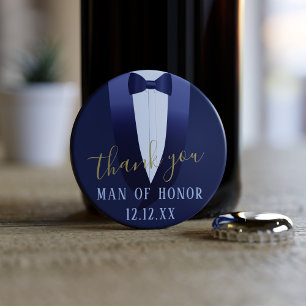 Man van eer Bedankt Blauw Flessenopener Button Flesopener