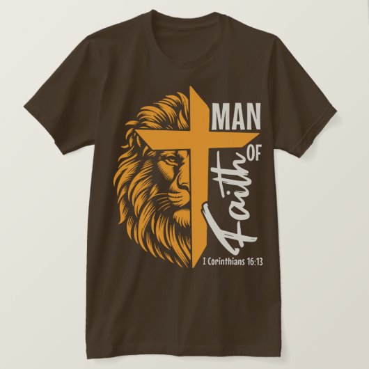 Man van geloof met leeuw en kruis t-shirt (Design voorkant)