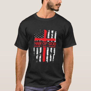 Man van God echtgenoot pa opa Usa Vlag Jezus Chri T-shirt