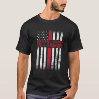 Man van God Husband papa Grandpa Flag Christelijk  T-shirt