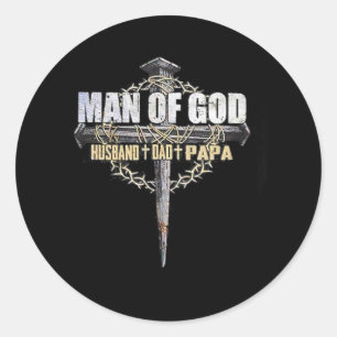 Man van God Husband Papa vader dag Ronde Sticker
