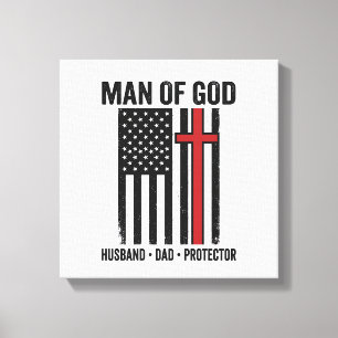 Man van God Patriottisch Kruis Christelijk T-shirt Canvas Afdruk
