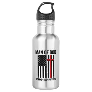 Man van God Patriottisch Kruis Christelijk T-shirt Waterfles