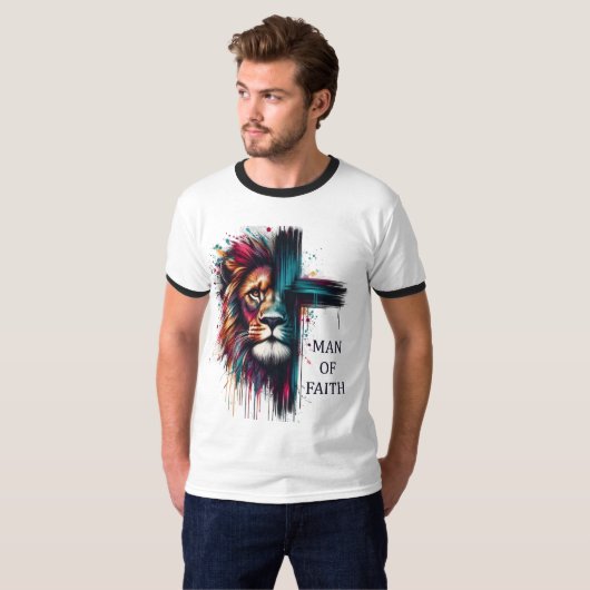 Man van het geloof - Waterverf Leeuw T-shirt (Voorkant volledig)