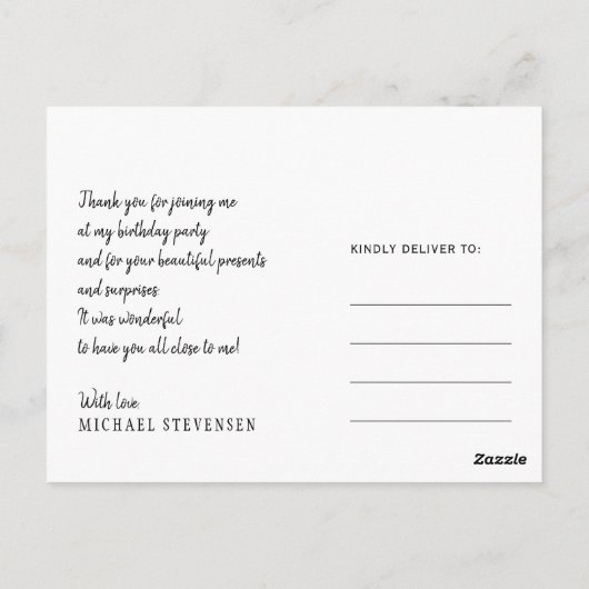 Man verjaardagsformaliteit zwart-wit dank u briefkaart (Achterkant)