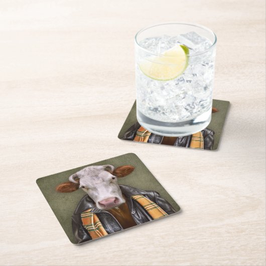 Man Vierkante Kartonnen Onderzetter (Insitu)